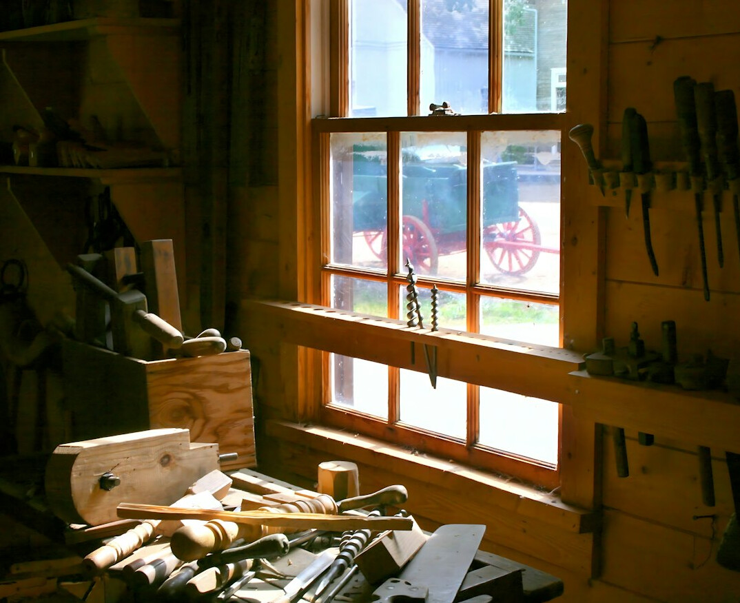 woodworking tools on bench