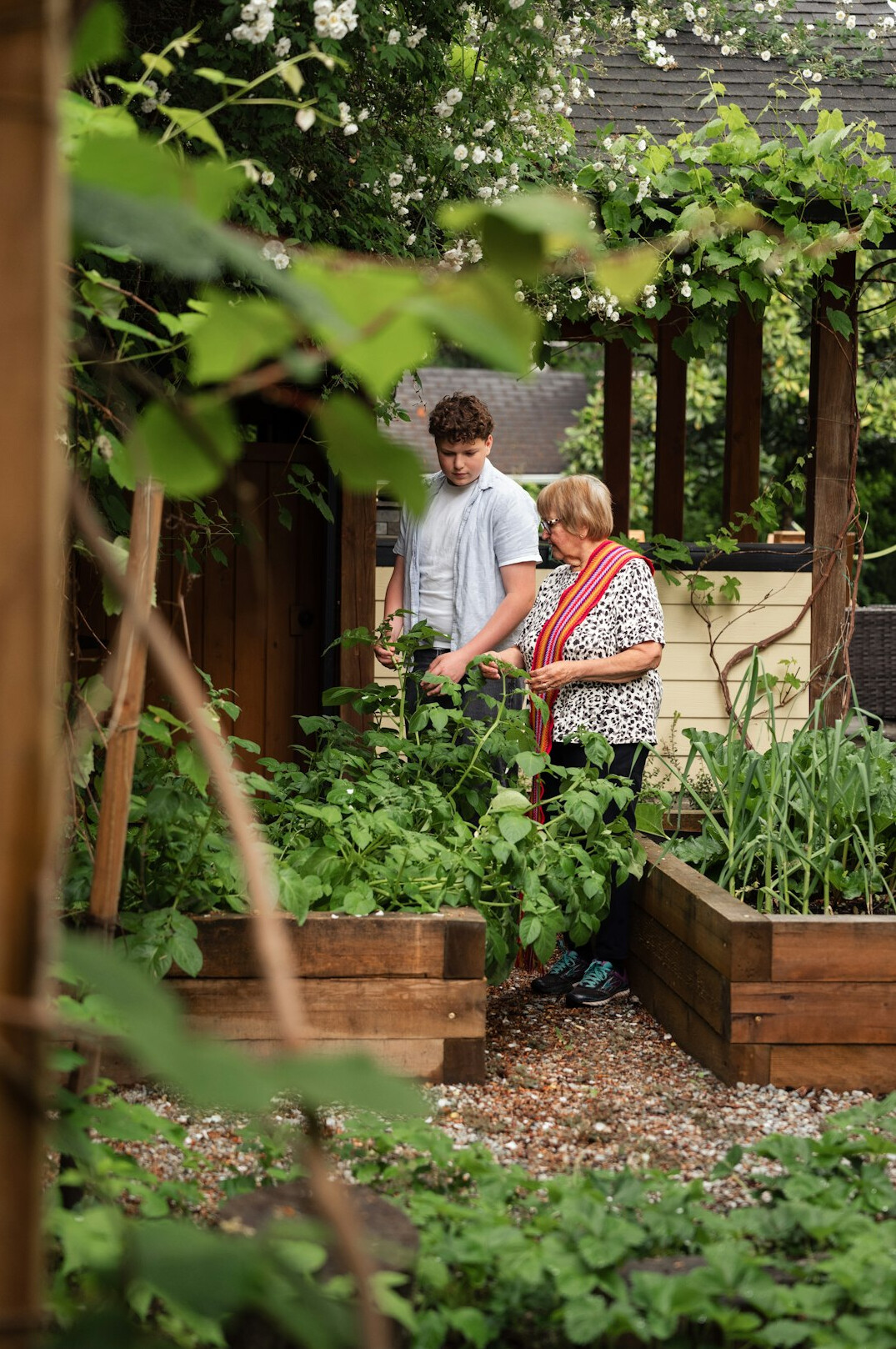 family gardening together